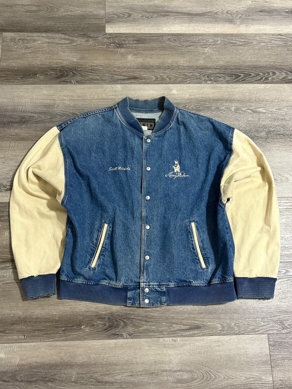 Vintage International Denim Larry Mahan Western Boots Denim Varsity Jacket - XL